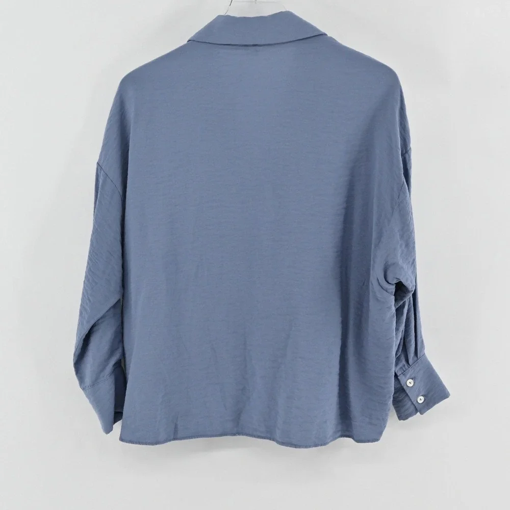 Anthropologie Dylon Long-Sleeve Wide-Placket Top Womens Size XS Blue Boho Drapey
